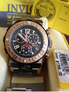 Heavy-  Invicta Reserve Sea Rover Watch Model 6134 Gold & Silver- orig $1,395.00